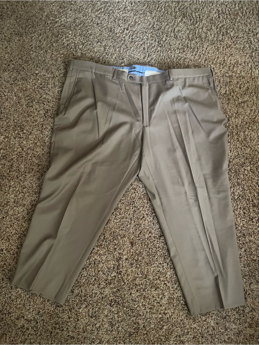 Men's Dress Trousers in Khaki - Tailored Flat Front